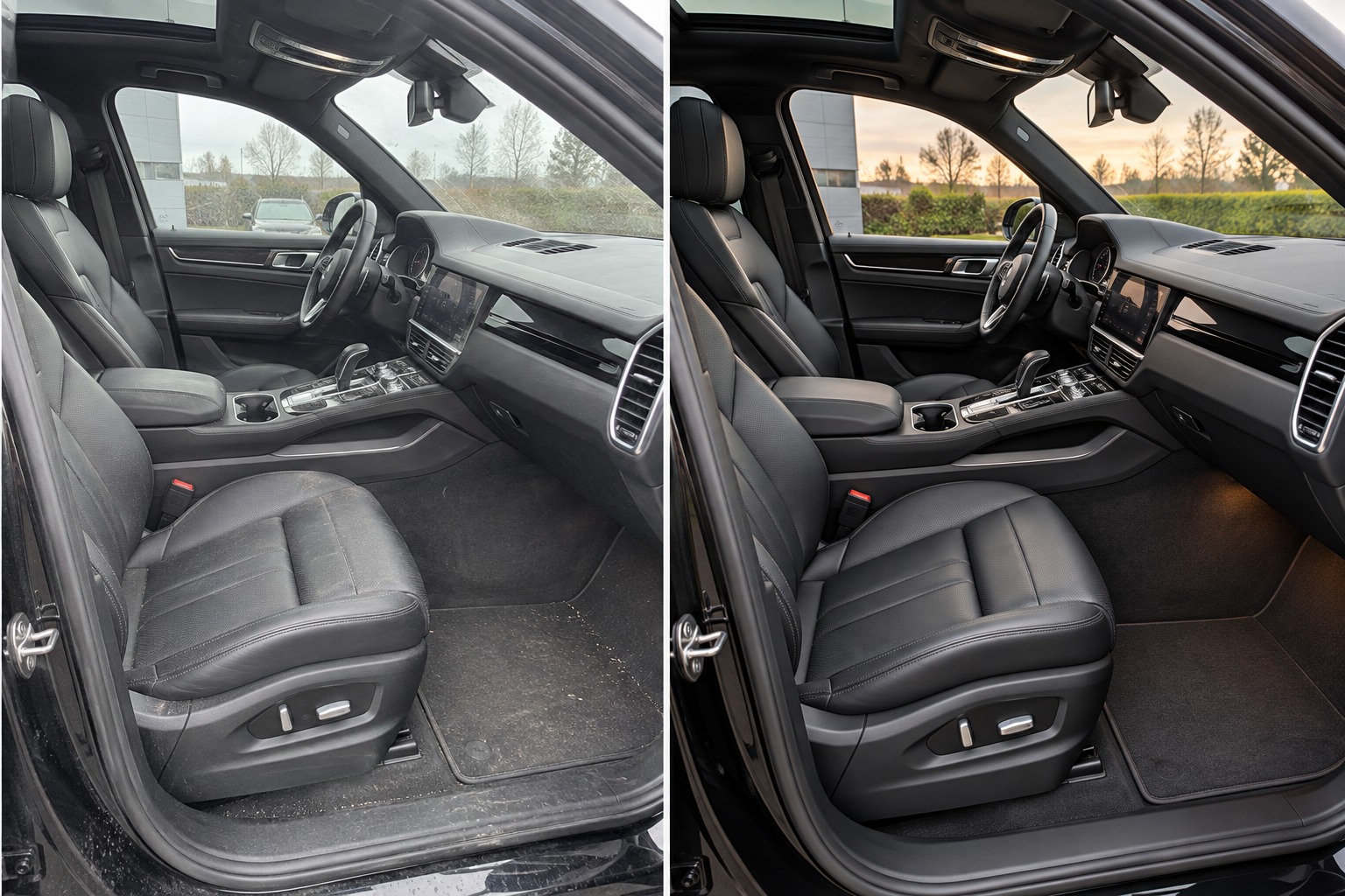 Voor en na voorbeeld auto-interieur